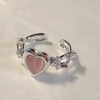 Bague Elariah ajustable en forme de cœur pour femme – Bague cocktail papillon vintage en zircon et perle | Bijou romantique pour mariage et soirée