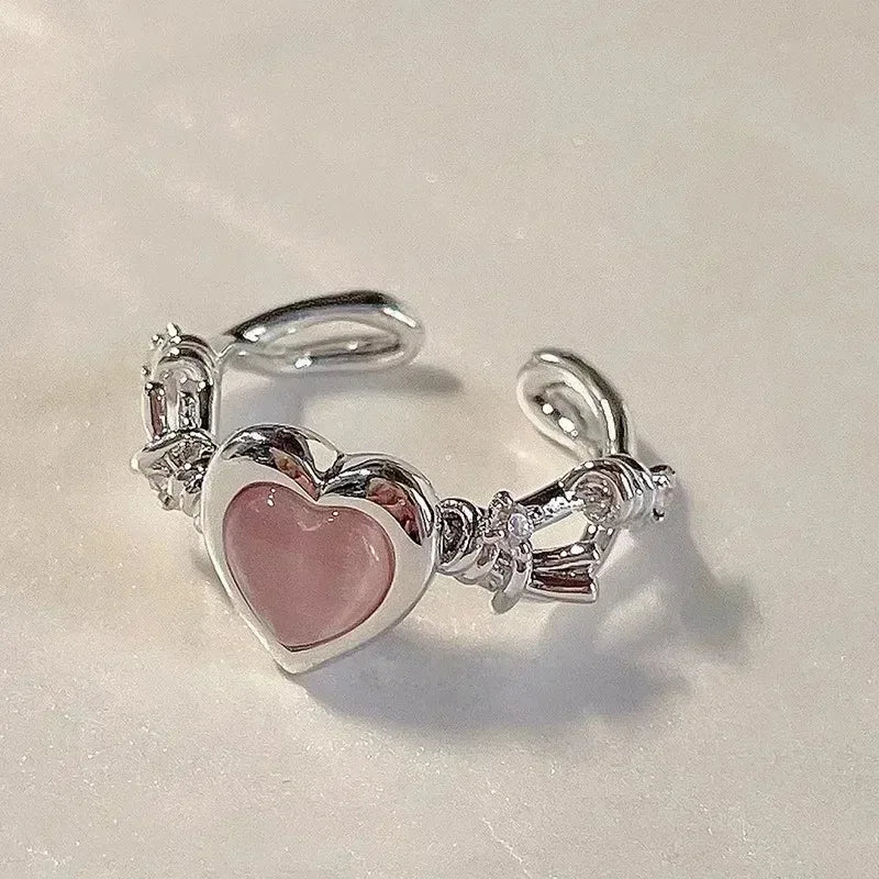 Bague Elariah ajustable en forme de cœur pour femme – Bague cocktail papillon vintage en zircon et perle | Bijou romantique pour mariage et soirée
