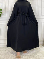 Elegant Modest Maxi Dress with Waist Tie – Long Sleeve Woven Abaya Style Dress for Women (All Season)