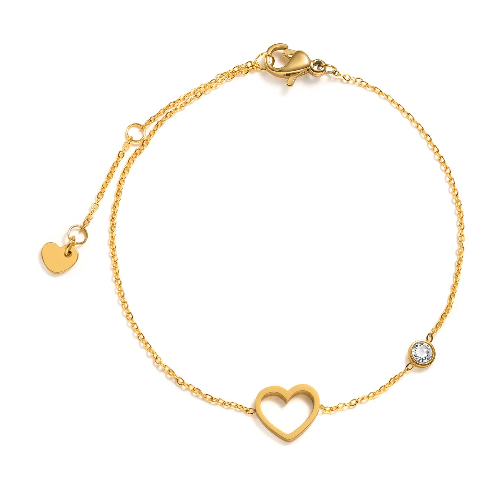 Bracelet minimaliste à breloques croix, croissant de lune et étoile pour femme – Bracelet fin en acier inoxydable à maillons dorés ajustables