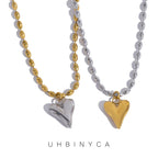 Collier pendentif cœur plaqué or 18 carats – Chaîne à billes en acier inoxydable, bijou délicat et romantique pour femme