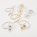 Brazalete ajustable de hojas y flores de inspiración punk: brazalete metálico llamativo para mujer.