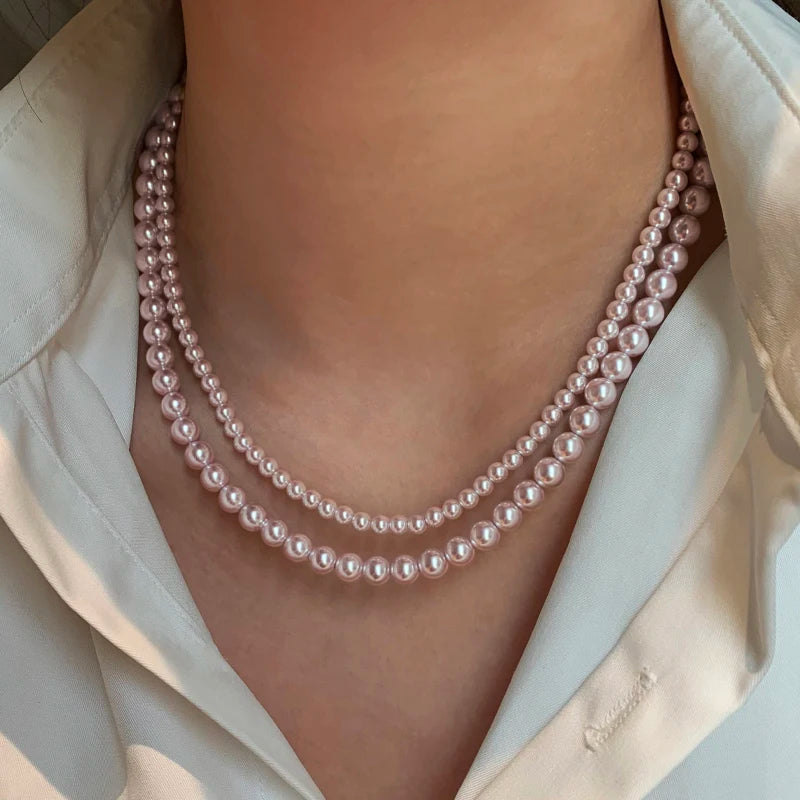 Collier de perles de culture rose et violettes – Élégant collier ras-de-cou plaqué or pour femme