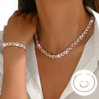 Elariah Rose Gold Plated Twisted Necklace & Bracelet Jewelry Set with Crystal Glass Accents – Elegant Party Gift for Women