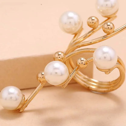 Vintage White Pearl Double-Layer Geometric Ring – Chunky Statement Ring for Women