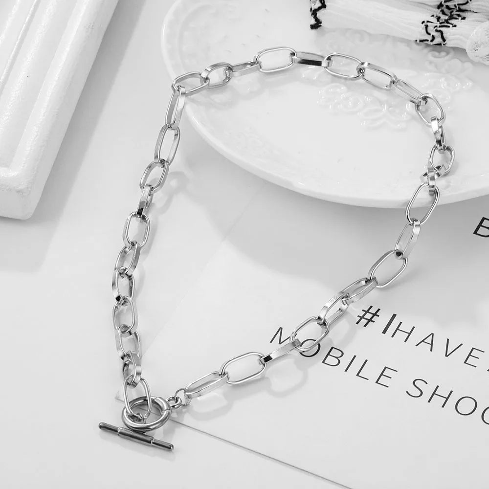 Collier à chaîne épaisse en acier inoxydable – Bijou ras-du-cou punk unisexe pour femmes et hommes