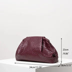 Elariah Burgundy Woven PU Leather Clutch Bag – Vintage Kiss Lock Evening Purse for Weddings & Formal Occasions