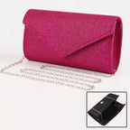 Elariah Shimmer Envelope Clutch Bag – Silver Glitter Evening Handbag with Chain Strap for Weddings & Party Wear