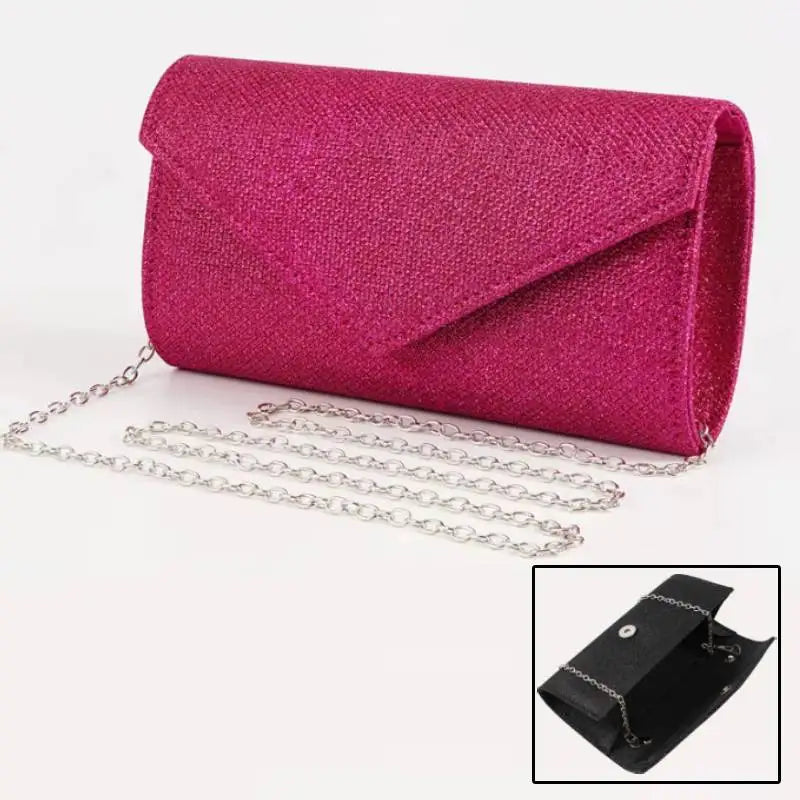 Elariah Shimmer Envelope Clutch Bag – Silver Glitter Evening Handbag with Chain Strap for Weddings & Party Wear