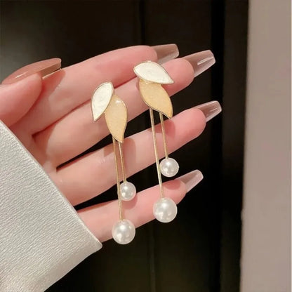 Pearl Petal Ball Drop Earrings – Long Geometric Flower Earrings for Women