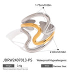Anillo minimalista irregular de dos tonos: acero inoxidable chapado en oro de 18 quilates, joyería apilable para mujer.