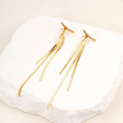 Gold Bling Tassel Statement Earrings – Elegant Long Drop Design for Women