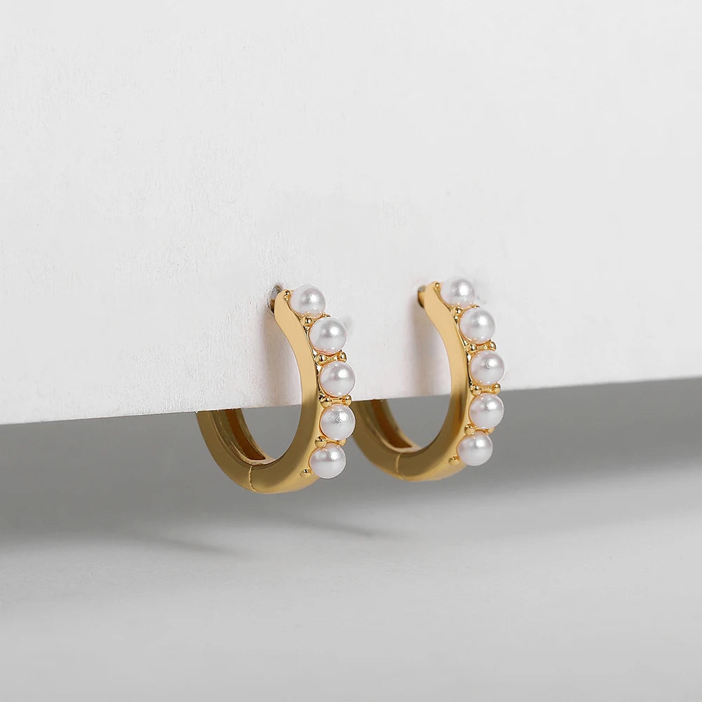 2-Pair Set Vintage Pearl Dangle Hoop Earrings – 18K Gold Plated Stainless Steel Hoops for Women