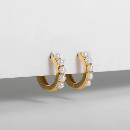 2-Pair Set Vintage Pearl Dangle Hoop Earrings – 18K Gold Plated Stainless Steel Hoops for Women