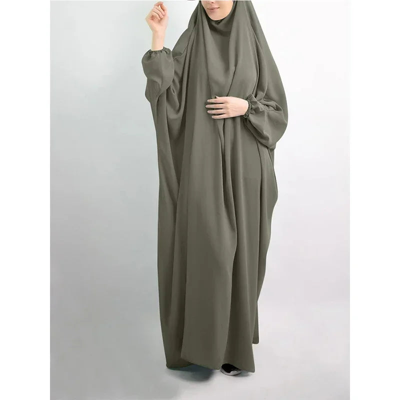 Abaya de prière à capuche pour femmes Elariah avec khimar long hijab | Vêtement de prière islamique modeste | Tissu Nida coupe ample