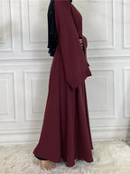 Elegant Modest Maxi Dress with Waist Tie – Long Sleeve Woven Abaya Style Dress for Women (All Season)