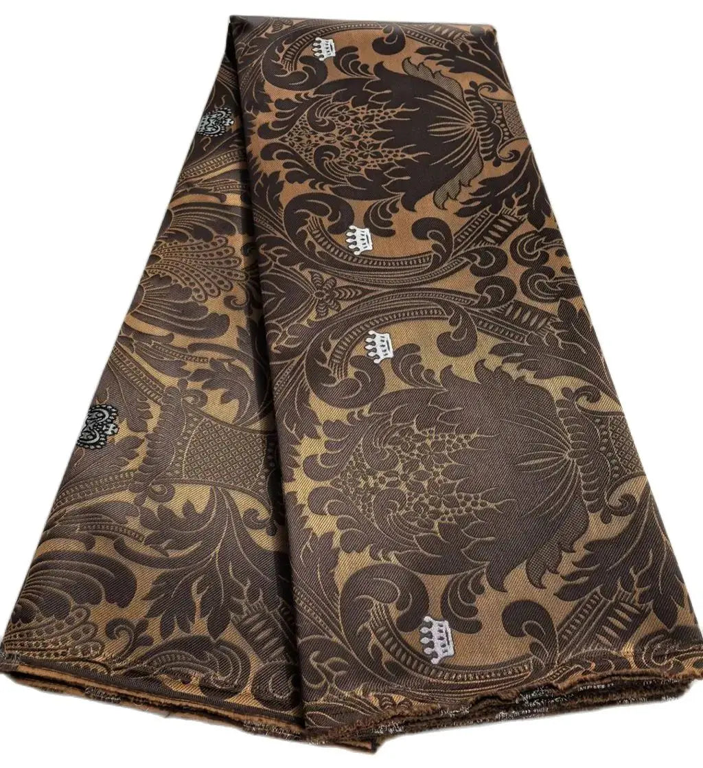 African Damask Lace Fabric (2.5 or 5 Yards) – Thick Jacquard Brocade for Aso Oke, Headwrap & Bridal Dresses