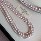 Collier de perles de culture rose et violettes – Élégant collier ras-de-cou plaqué or pour femme
