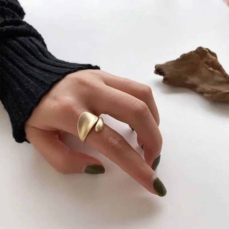 Ensemble de 3 bagues ouvertes géométriques plaquées or – Bagues tendance, épaisses et irrégulières pour femmes