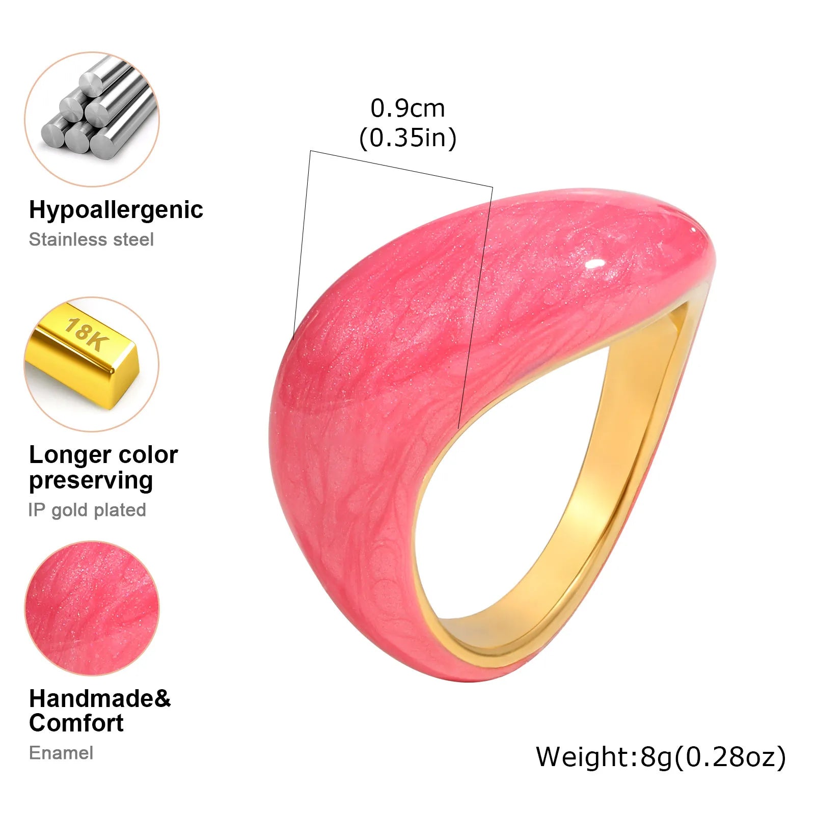 Bague torsadée épaisse en émail pour femme – Bague croisée ouverte en acier inoxydable plaqué or, anneau empilable étanche (bleu/vert/rose)