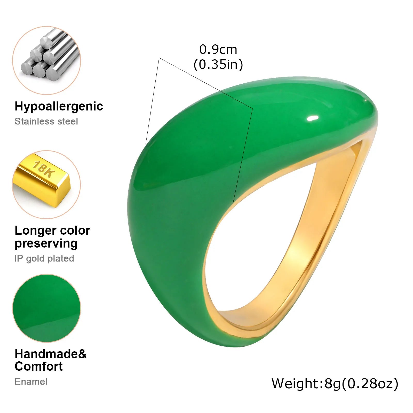 Bague torsadée épaisse en émail pour femme – Bague croisée ouverte en acier inoxydable plaqué or, anneau empilable étanche (bleu/vert/rose)