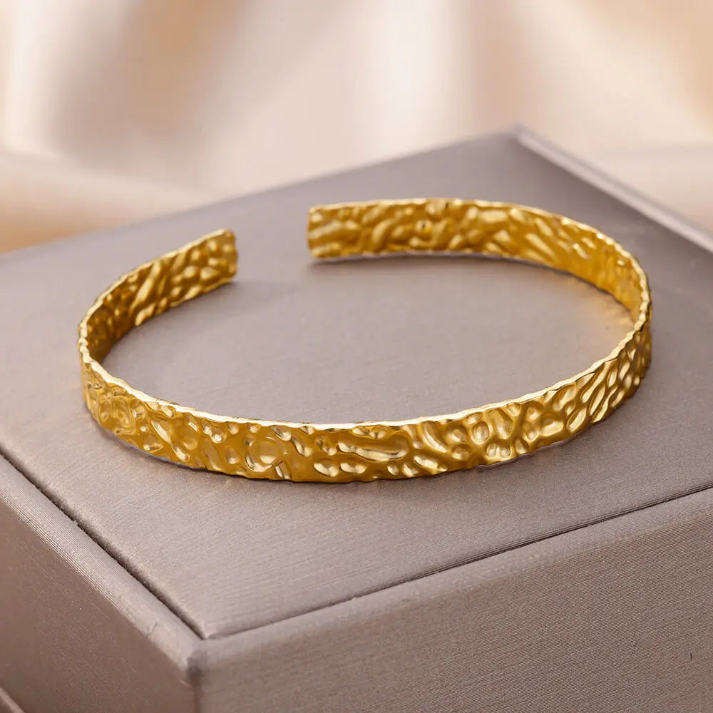 Bracelet jonc ajustable de luxe en acier inoxydable – Bijou manchette doré étanche pour femme