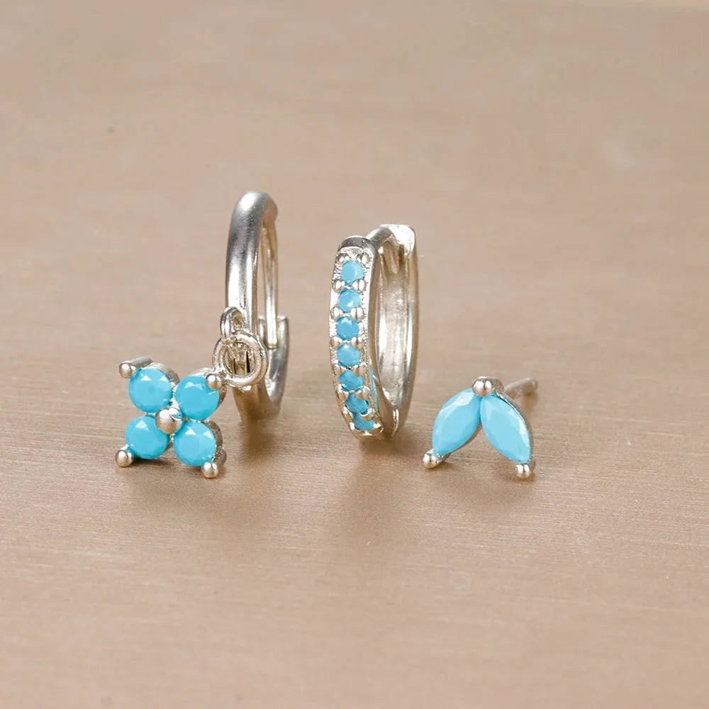 Ensemble de 3 boucles d'oreilles pendantes en acier inoxydable avec zircon cubique – Boucles d'oreilles florales hypoallergéniques pour femmes