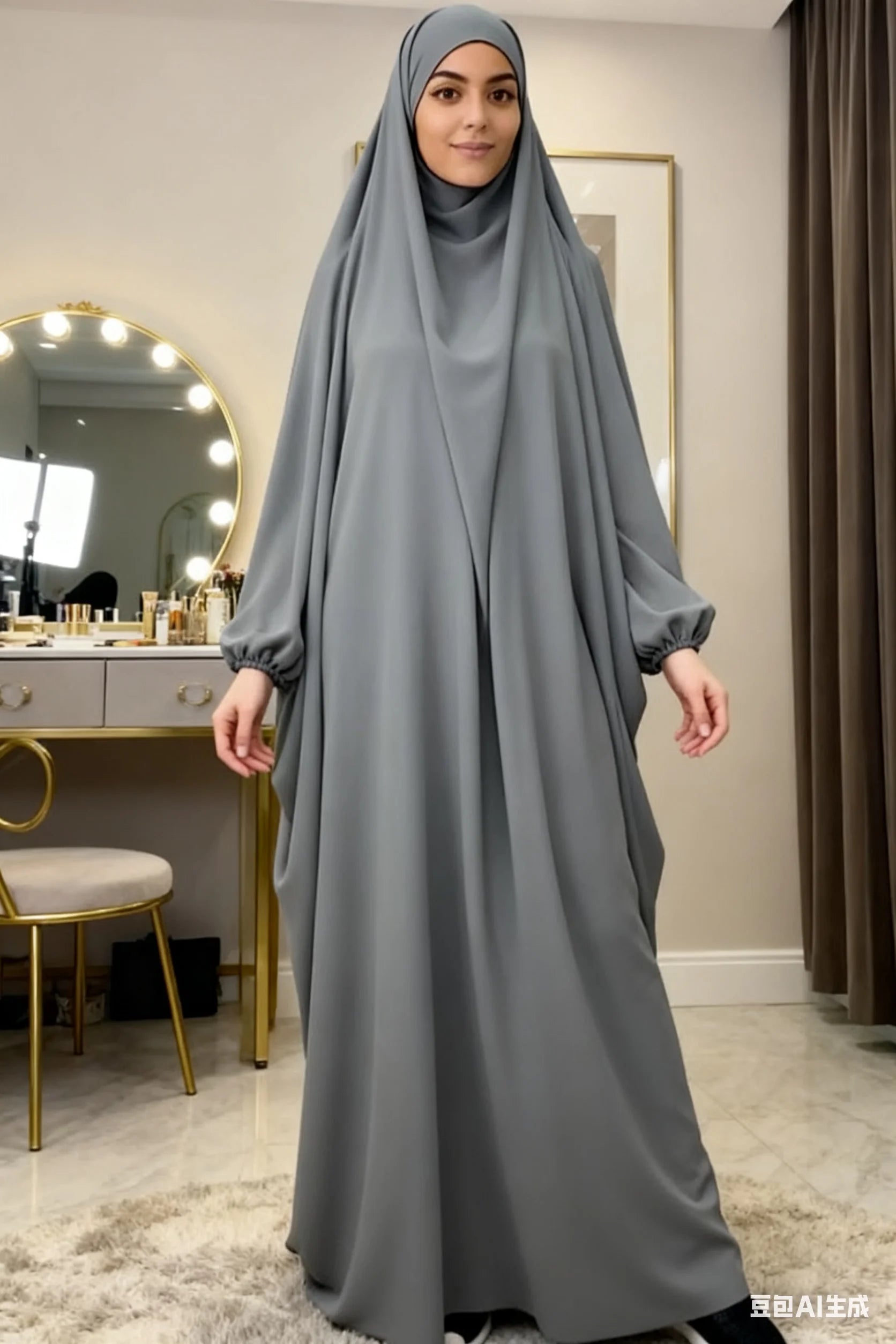 Abaya de prière à capuche pour femmes Elariah avec khimar long hijab | Vêtement de prière islamique modeste | Tissu Nida coupe ample