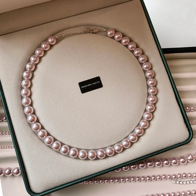 Collier de perles de culture rose et violettes – Élégant collier ras-de-cou plaqué or pour femme