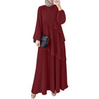 ELARIAH Pleated Lantern Sleeve Abaya Dress – Elegant Modest Maxi Kaftan (Black, Wine Red, Khaki)