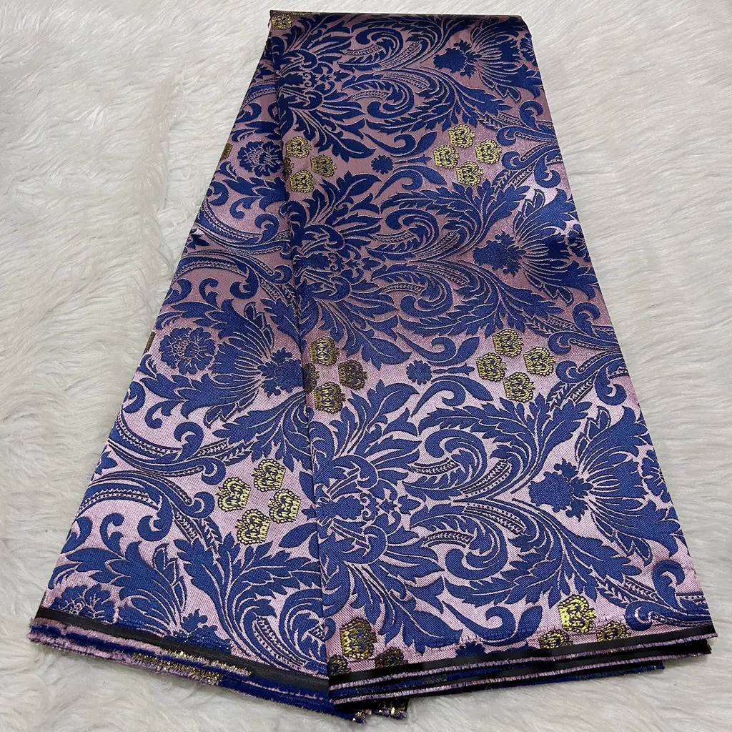 African Damask Lace Fabric (2.5 or 5 Yards) – Thick Jacquard Brocade for Aso Oke, Headwrap & Bridal Dresses