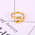 Bague JeeMango en acier inoxydable à double cercle pour femme – Plaqué or 18 carats, étanche, bijou tendance