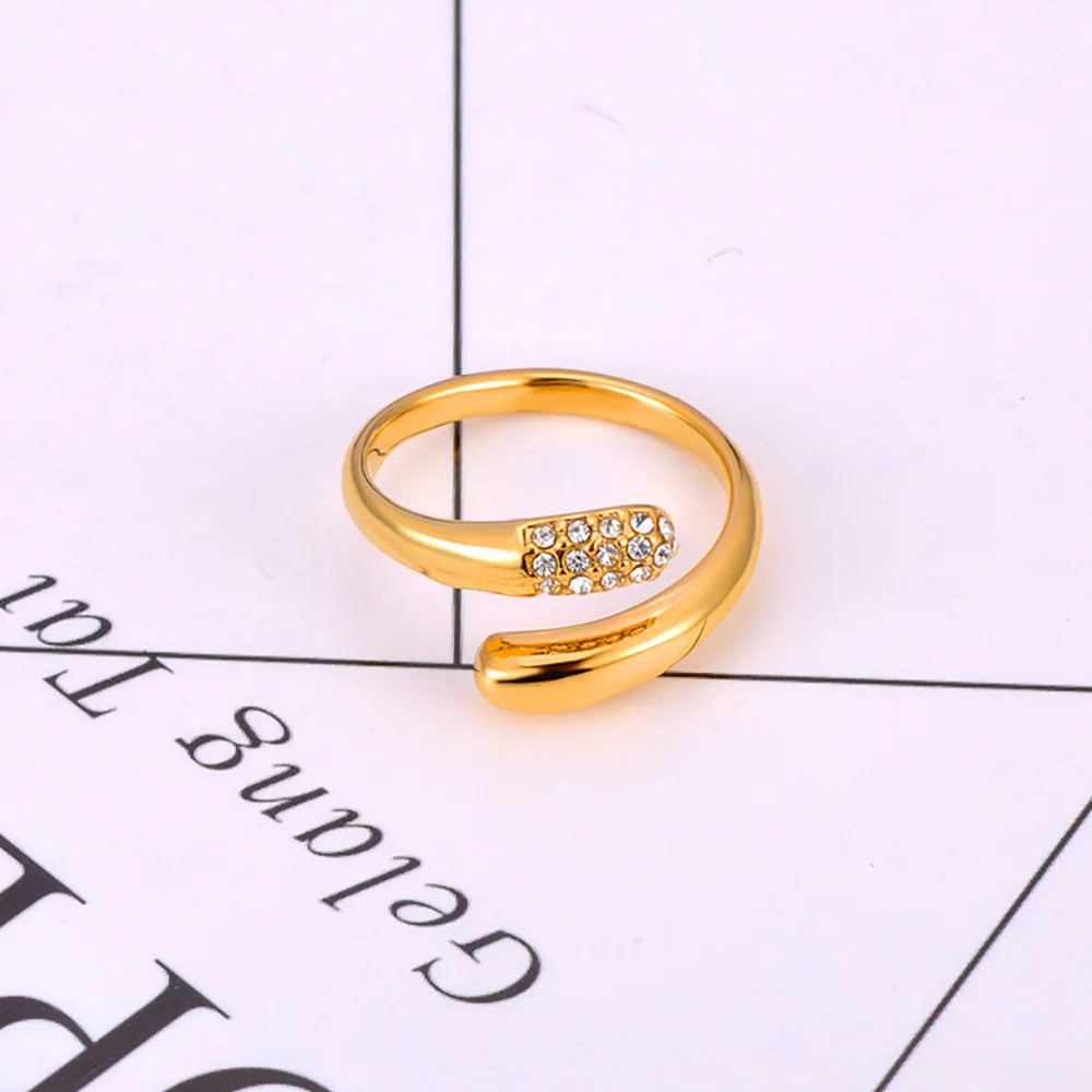 Bague JeeMango en acier inoxydable à double cercle pour femme – Plaqué or 18 carats, étanche, bijou tendance
