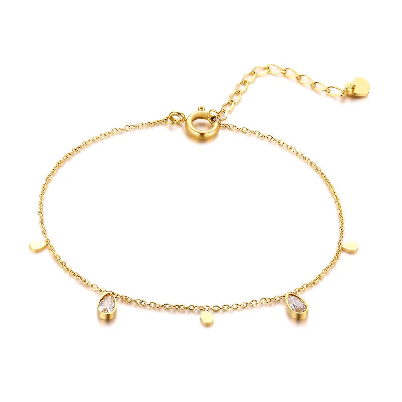 Bracelet minimaliste à breloques croix, croissant de lune et étoile pour femme – Bracelet fin en acier inoxydable à maillons dorés ajustables
