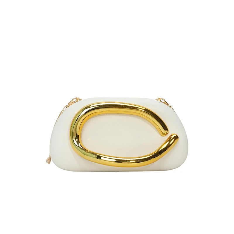 Elariah Structured PU Leather Clutch Bag with Metal Handle – Women’s Evening Crossbody & Handheld Party Purse