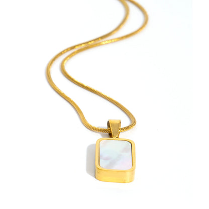 Double-Sided Square Pendant Necklace – 18K Gold Plated Stainless Steel, Hypoallergenic Jewelry for Women