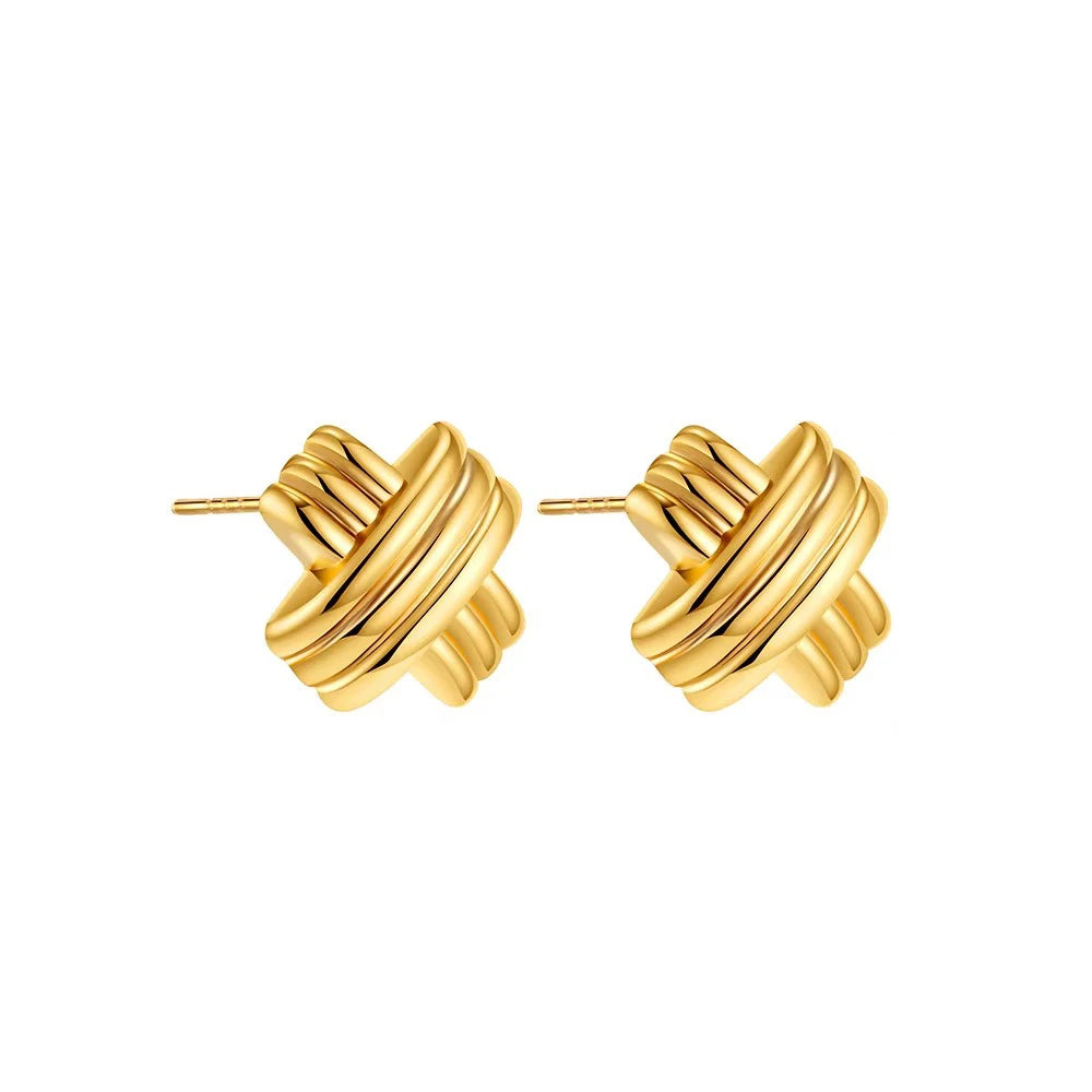 Boucles d'oreilles pendantes à nœuds multicouches en acier inoxydable plaqué or 18 carats pour femmes – Boucles d'oreilles rondes texturées et tendance