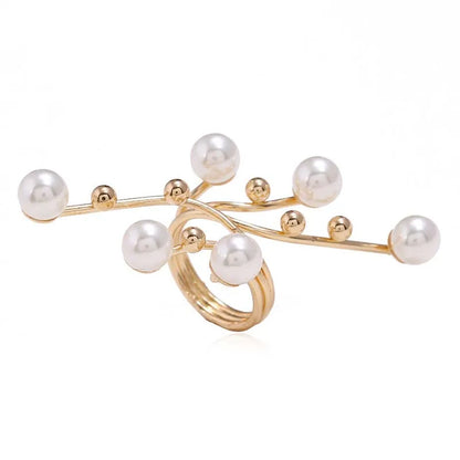 Vintage White Pearl Double-Layer Geometric Ring – Chunky Statement Ring for Women