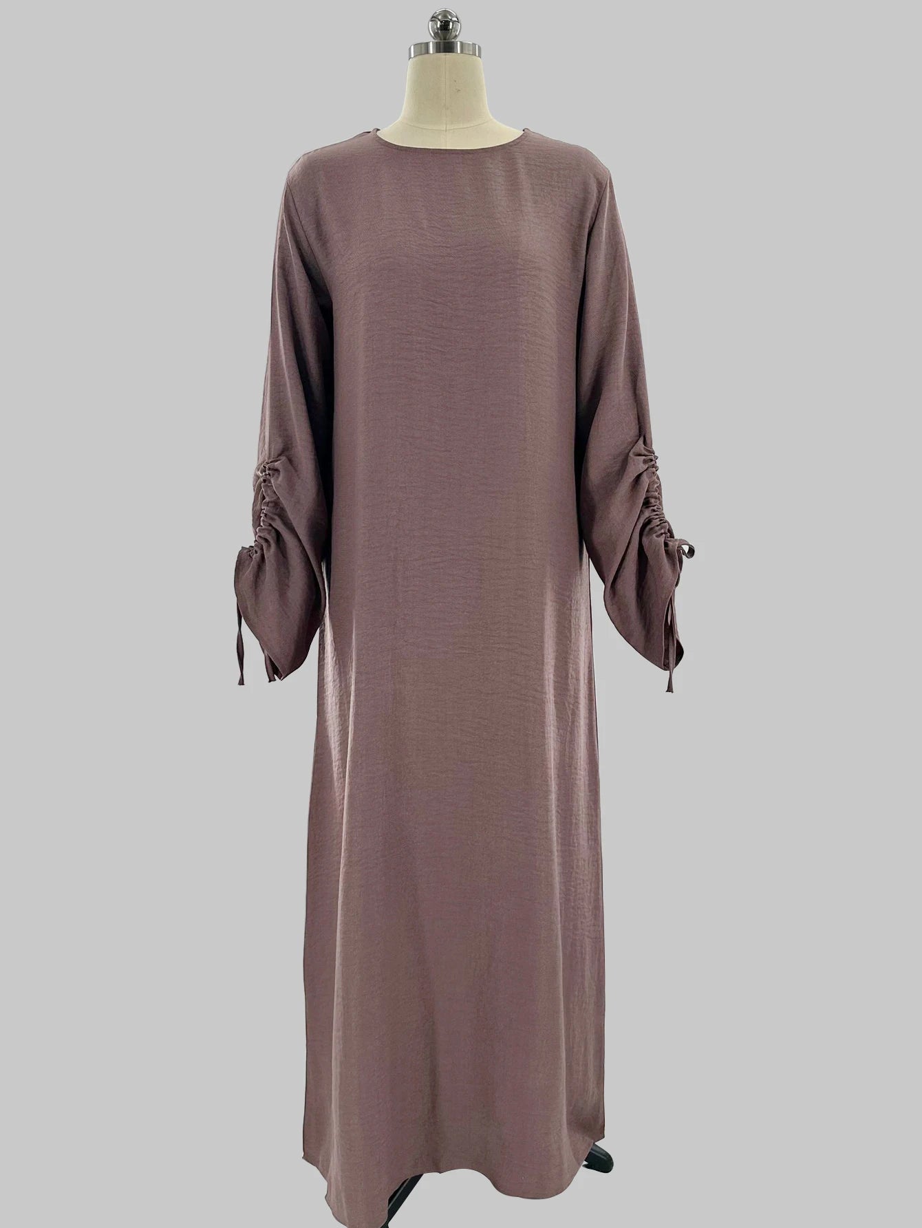 Modest Maxi Abaya Dress for Women – Loose Fit Long Sleeve Lace-Up Cuff Islamic Prayer Kaftan (Autumn/Winter)
