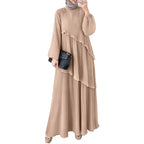 ELARIAH Pleated Lantern Sleeve Abaya Dress – Elegant Modest Maxi Kaftan (Black, Wine Red, Khaki)