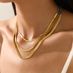 Gargantilla clásica de cadena plana de serpiente: diseño de espiga de acero inoxidable en oro y plata.