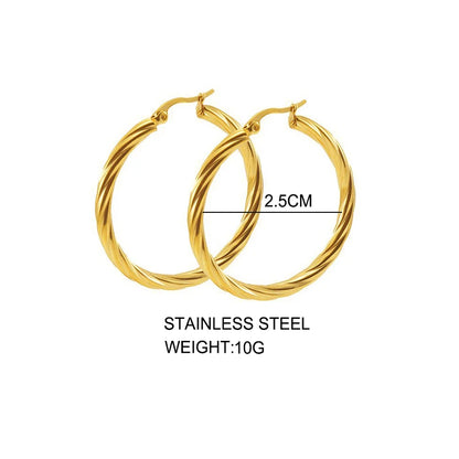 Classic Twisted Round Hoop Earrings – Stainless Steel, Vintage Trend, Gold & Silver