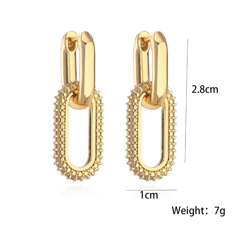 Pendientes de aro retro de doble bucle con diseño geométrico dorado y plateado.