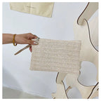 Elariah Woven Straw Wristlet Clutch Bag – Bohemian Summer Beach Handbag with Zipper (White, Khaki, Beige)