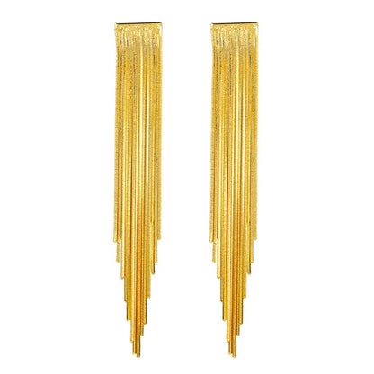 Gold Bling Tassel Statement Earrings – Elegant Long Drop Design for Women