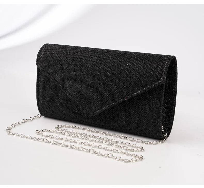 Elariah Shimmer Envelope Clutch Bag – Silver Glitter Evening Handbag with Chain Strap for Weddings & Party Wear