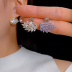 Boucles d'oreilles cygne en zircon pour femme – Boucles d'oreilles longues cygne en cuivre plaqué or serties de micro-pavés de zirconiums cubiques | Bijoux élégants style déesse