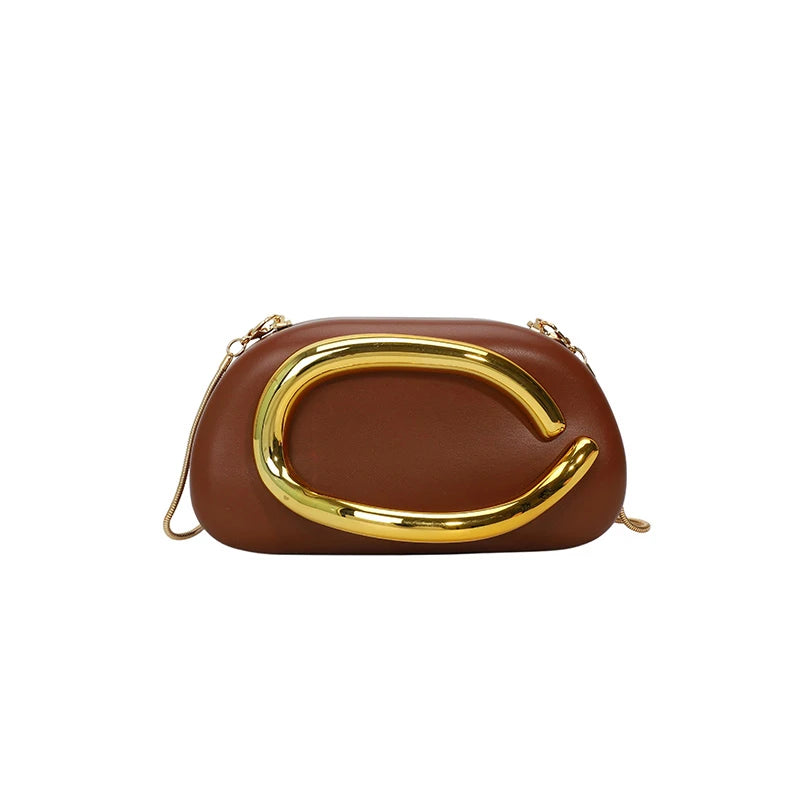 Elariah Structured PU Leather Clutch Bag with Metal Handle – Women’s Evening Crossbody & Handheld Party Purse
