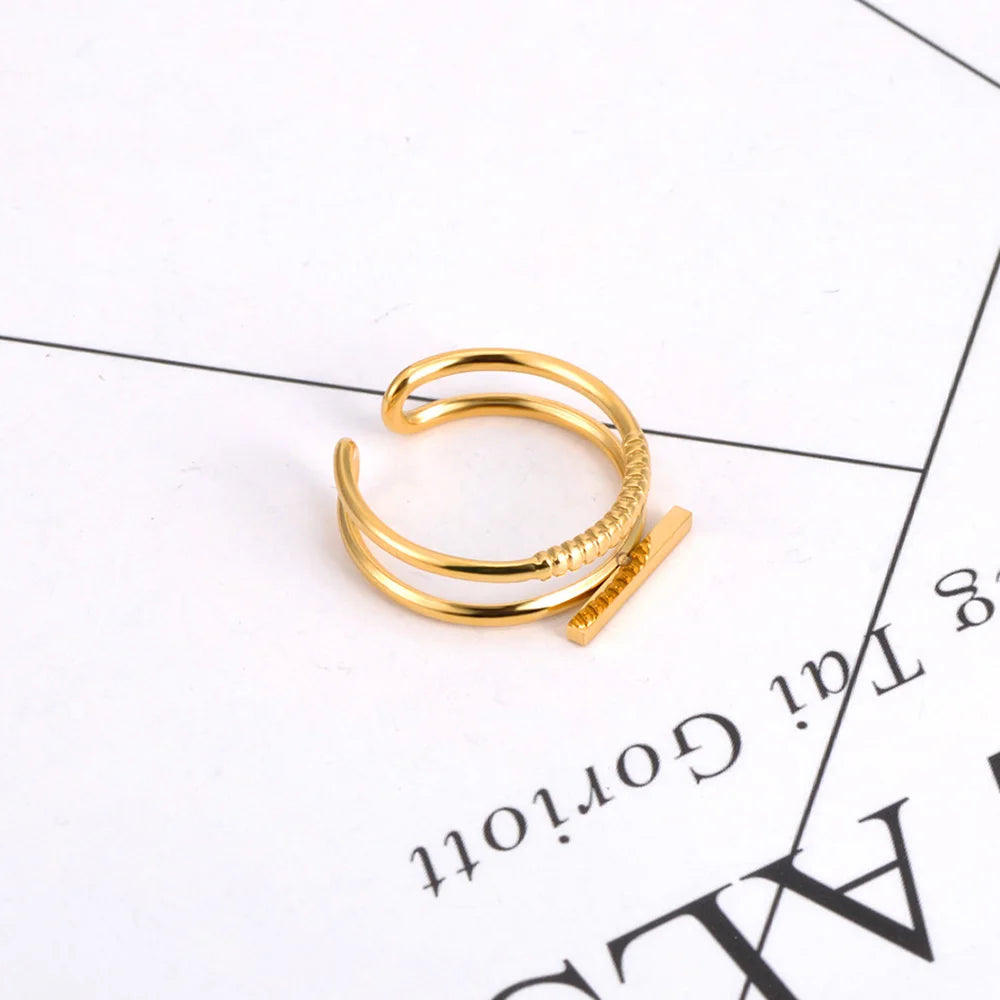 Bague JeeMango en acier inoxydable à double cercle pour femme – Plaqué or 18 carats, étanche, bijou tendance