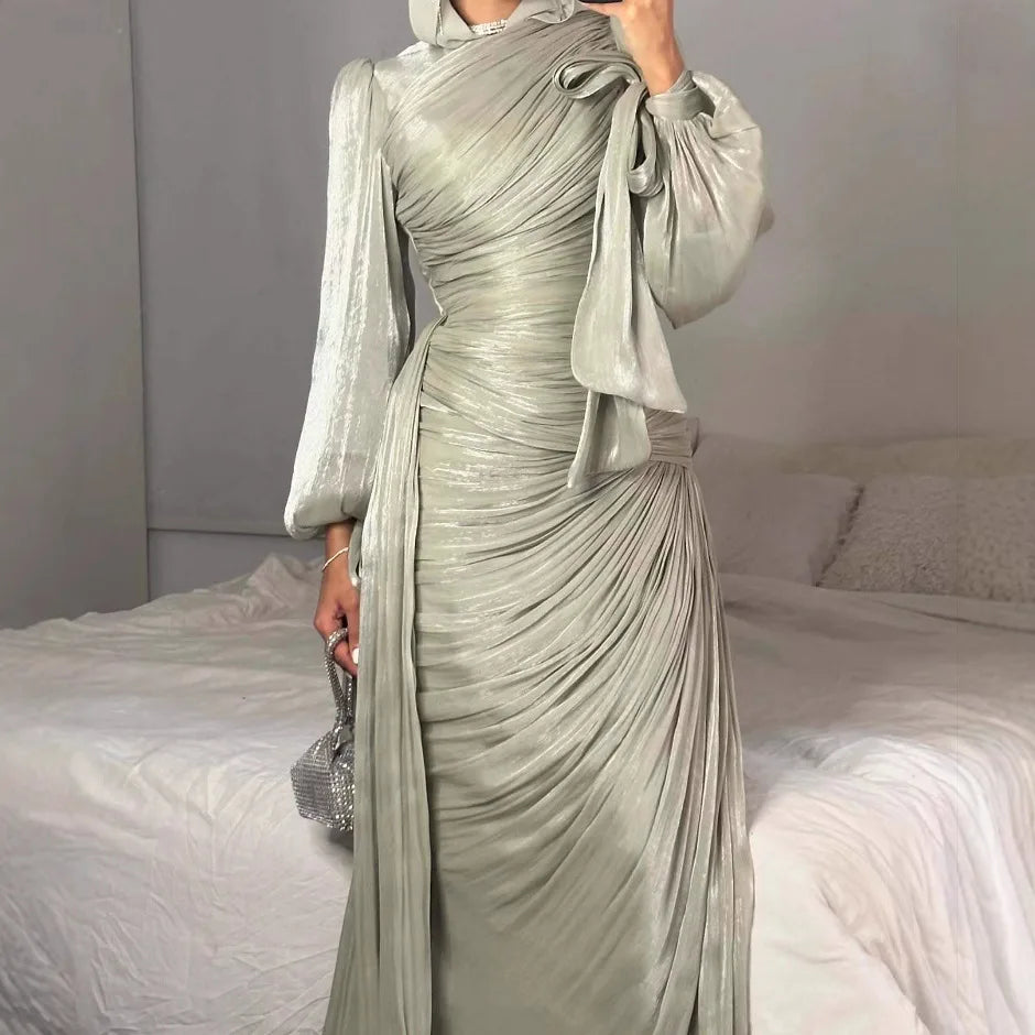 Robe maxi caftan soyeuse et modeste Elariah pour femmes – Abaya musulmane à manches longues, Jalabiya, tenue décontractée et de soirée